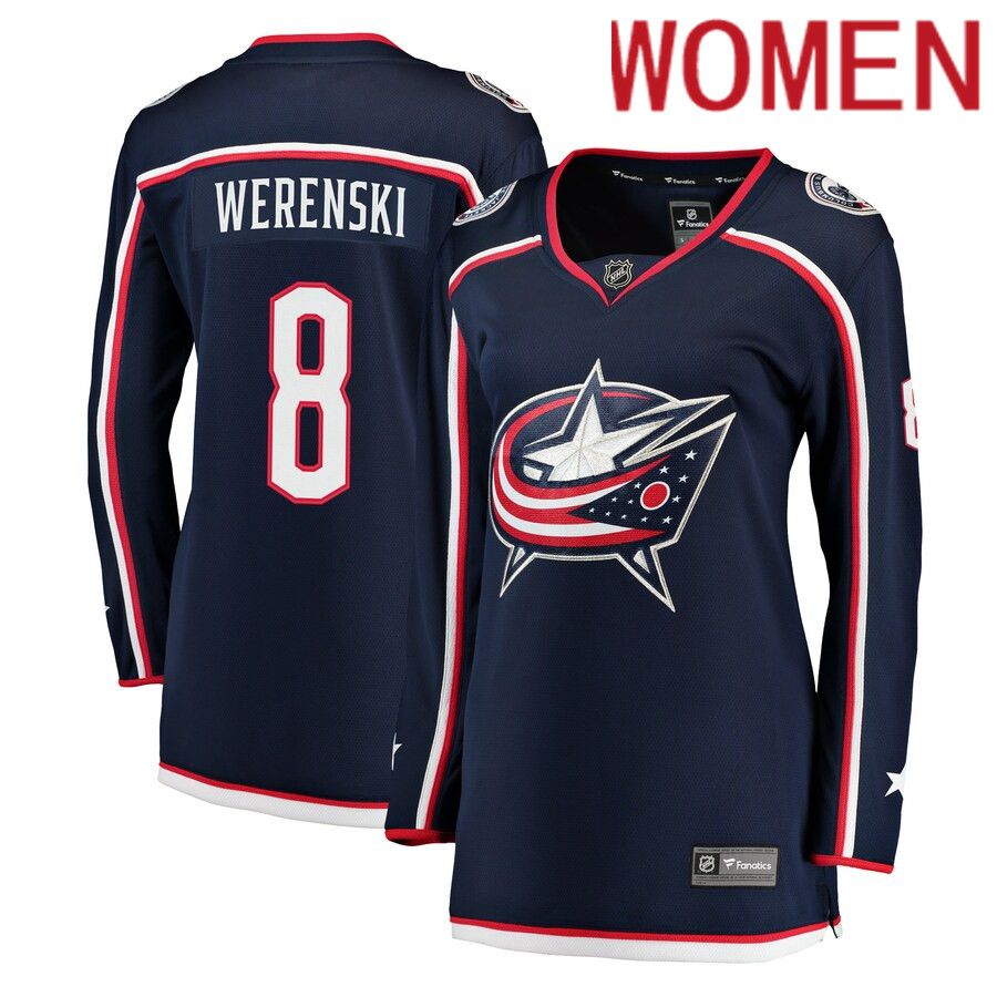 Women Columbus Blue Jackets #8 Zach Werenski Fanatics Branded Navy Breakaway NHL Jersey->women nhl jersey->Women Jersey